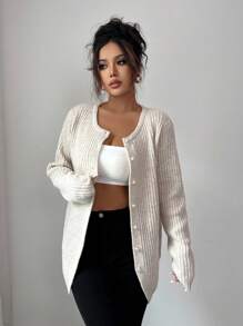 Rafferiza Autumn Round Neck Long Sleeved Pearl Button Women's Knitted Cardigan Fall Winter Cloth For Women