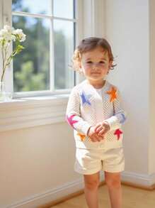 Kleine Mädchen Strickjacken & süßer Seestern Muster Hohlstrick Rundhals Pullover, weich & bequem geeignet für Alltag, Ausflüge, Reisen, Feiertage, Zuhause, Kinderstube, Spielen, Schule