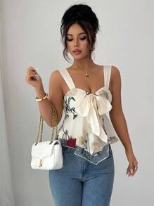 Elenzga 女士刺绣短款上衣，正面饰有蝴蝶结，下摆不对称处有花卉刺绣 - 彩色 - 查看 7