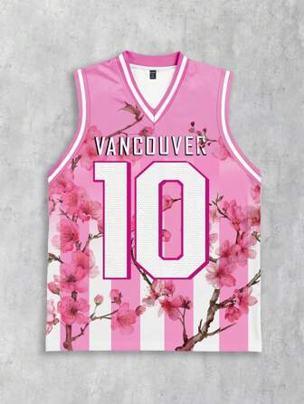 Prep Camiseta de tirantes con estampado de baloncesto para hombre, adecuada para uso casual en primavera y verano