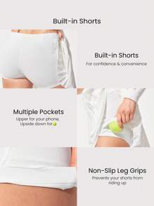 GLOWMODE FeatherFit™-Air Quick-Dry Tennis Built-In Cups Pleated Active Cutout Back High Waist Peekaboo Dress Medium Impact With Built-In Shorts Side Pockets Low Impact Running Training Workout Gym