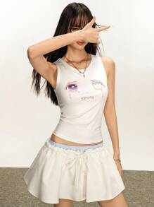 Rina Fox Women's Summer Cartoon Print Round Neck Casual Tank Top