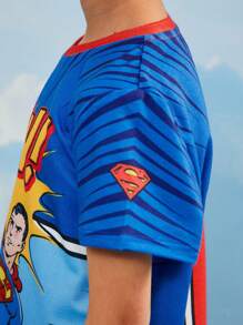 SUPERMAN X SHEIN Camiseta de manga corta con gráficos de superhéroes y letras en estilo de bloque de color casual de la calle para niño, verano - Multicolor - Ver 6