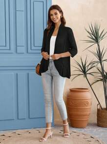 EMERY ROSE Women Casual Versatile Solid Color Jacket Black Cardigan Women In Fall/Winter - Black - View 6