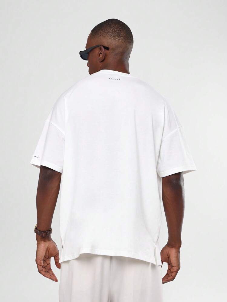 Oversized Cotton T-Shirt Side Slit Regular Fit