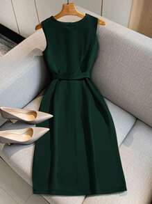 Franclia 优雅无袖高端连衣裙 - 墨綠色 - 查看 2