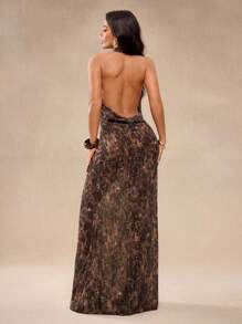 Glamance Ariqdhaksinargha Sexy Kleid mit tiefem Ausschnitt und extra langem Leoparden-Pailletten-Muster, geeignet für Sommerfestivals, Partys, Strand, Neckholder-Maxikleid mit Wasserfallausschnitt, Leoparden-Muster-Maxikleid, Geburtstagsessen-Kleid, Country-Konzert-Outfit, Western-Wear für Frauen, Club-Outfits für Frauen, sexy Ausgehkleid, Streetwear für Frauen, Grunge-Punk, Y2K 2000er, Schulanfang, Date-Night-Outfits für Frauen