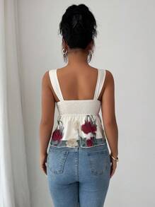 Elenzga 女士刺绣短款上衣，正面饰有蝴蝶结，下摆不对称处有花卉刺绣 - 彩色 - 查看 2