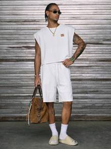 AXEPEAK Set di canottiera e pantaloncini corti da uomo con cinturini larghi decorati - Bianco - Visualizzare 6