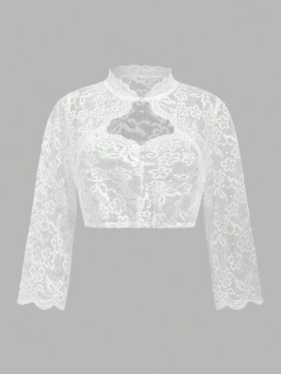 Fairmaia Traditional German Floral Lace Long Sleeve Blouse, Plus Size Women Traditional Dirndl Top With Stand Collar, For Oktoberfest Lace Top Long Sleeve Lace Tops White Lace Top Lace Crop Top, Halloween