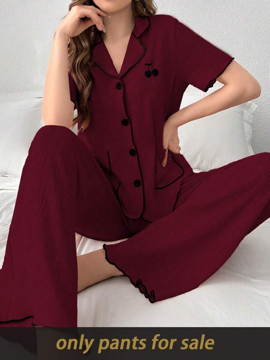 SHEIN Contrast Color Jacquard Knit Women's Casual Pants, Fall, Cozy