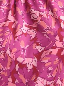 Nöista Sleeveless Halter-Neck Maxi Dress In Magenta With Soft Pink Floral Print. Lightweight, Breathable Chiffon Fabric. A-Line Silhouette With Flowing Drape. Feminine, Elegant, Romantic, Airy, Stylish, Comfortable, Summer-Ready, Versatile, Chic, Flattering. - Purple - View 6