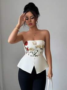 INAWLY Women Floral Embroidered Fashion Button Camisole Top - Hot Pink - View 8