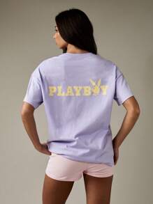 Missguided x Playboy Áo phông họa tiết Relaxed Fit Lễ hội Mùa hè Thường ngày Áo phông cơ bản Phong cách đô thị Cuối tuần Đồ mặc ở nhà - Màu tím - Xem 2