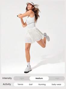 GLOWMODE FeatherFit™-Air Quick-Dry Tennis Built-In Cups Pleated Active Cutout Back High Waist Peekaboo Dress Medium Impact With Built-In Shorts Side Pockets Low Impact Running Training Workout Gym