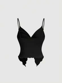 SHEIN MOD 女士纯色扭结前开衩吊带背心，夏季上衣，吊带衫，可爱上衣，黑白吊带衫，热带风情，辣妹风，露背，性感，妩媚，外出上衣 - 黑與白 - 查看 6