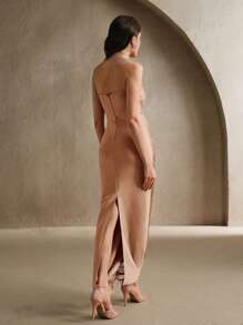 Anewsta 优雅朱砂红色紧身露背流苏长礼服，奢华晚礼服，时尚派对礼服