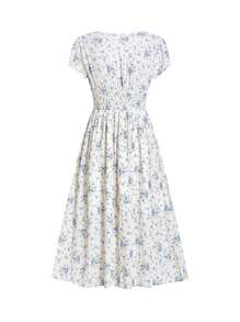 Ellevyn Vestido elegante con cintura fruncida y estampado floral