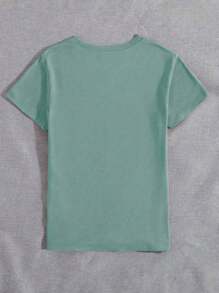 Manfinity Dauomo Men's Casual Slogan Print Round Neck Short Sleeve T-Shirt, Summer - Green - View 2