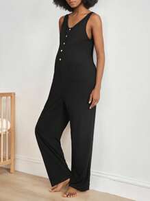 Moonlight&Mama Mono sin mangas de unicolor informal para uso doméstico de verano para mujeres embarazadas - Negro - Ver 1