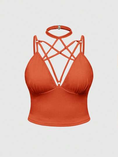 Goth Top con spalline a spaghetti e lacci in pizzo, taglie forti, sexy