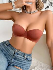 2pcs Set: Underwire Bra And Wire-Free Bra With 2 Detachable Shoulder Straps - Camel - View 5