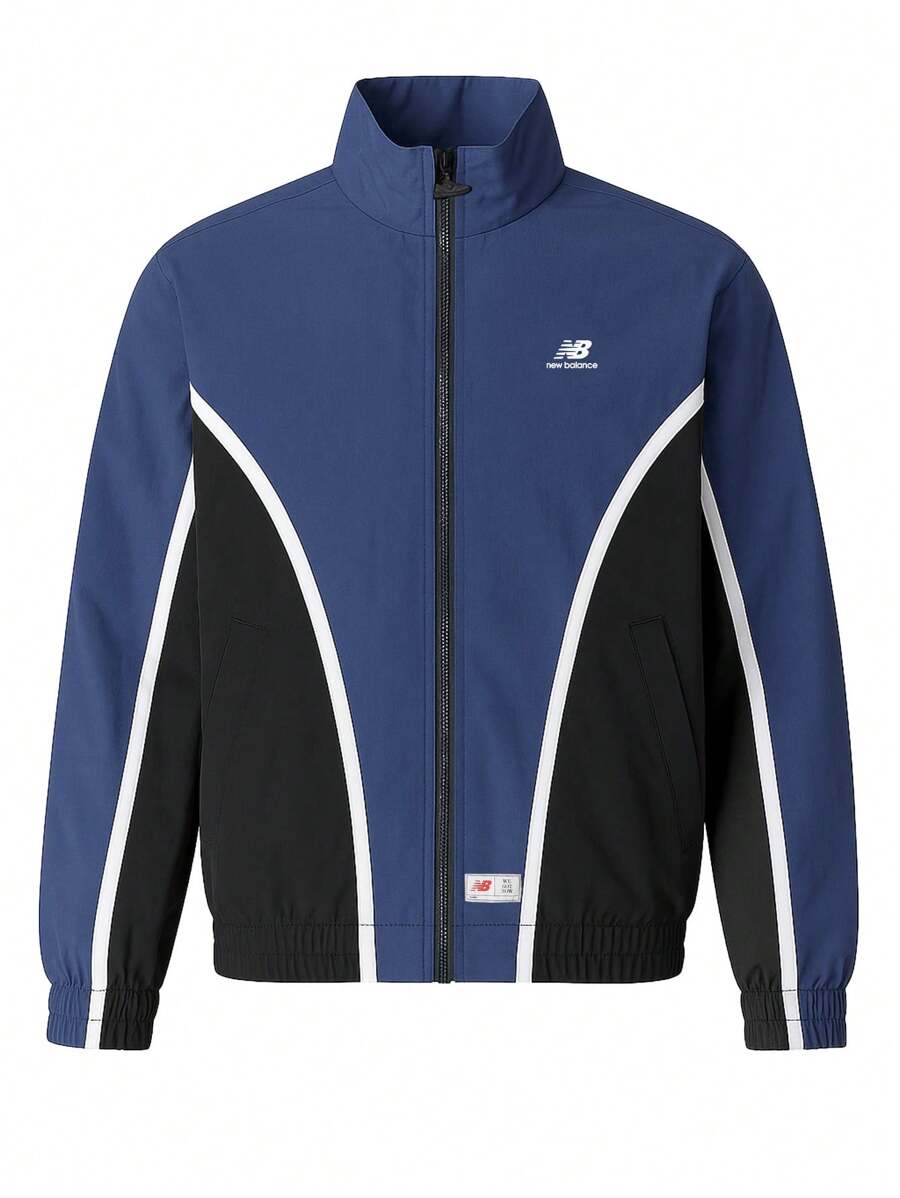 NEW BALANCE MJ33585 - Áo khoác thể thao cổ đứng khóa kéo Colorblock - Màu xanh lam - Xem 1