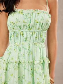L'Amorae 碎花印花荷叶边层叠下摆细节春夏连衣裙 - 綠色 - 查看 5
