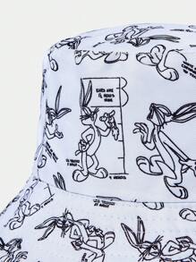 LOONEY TUNES X SHEIN Reversible All-Over Printed Sun Protection Bucket Hat - White - View 3