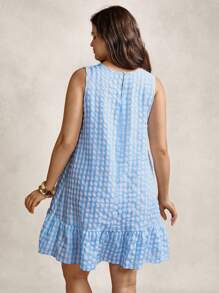 Zelara Đầm suông kẻ caro không tay cổ tròn cỡ lớn đơn giản thường ngày cho lễ hội phong cách Boho dành cho nữ mùa hè, váy nghỉ dưỡng thanh lịch dành cho nữ, váy liền thân thiết yếu mặc ngoài trời hàng ngày - Màu xanh lam - Xem 2