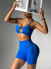 Dewbera Damen einfarbiger Unterhemd-& Shorts Sport-Zweiteiler mit Hohlräumen