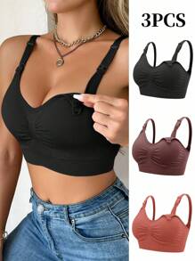 Moonlight&Mama 3pcs Maternity Minimalist Solid Color Wireless Nursing Bras Without Padding - Multicolor - View 3