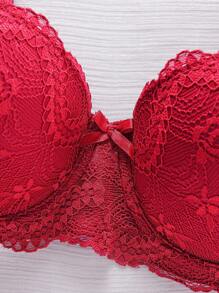 SHEIN 3 件套蕾丝边钢圈聚拢文胸，带不可拆卸衬垫，1/2 罩杯，适合女士 - 彩色 - 查看 3