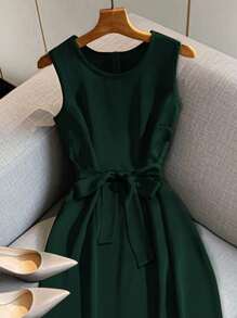 Franclia 优雅无袖高端连衣裙 - 墨綠色 - 查看 4