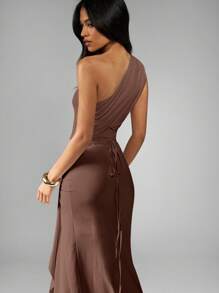 MISSGUIDED Vestido largo de fiesta de un solo hombro con drapeado, cintura fruncida y abertura lateral para ocasiones formales, bodas, fiestas, dama de honor y eventos especiales