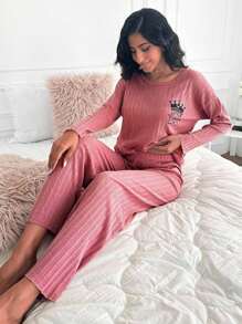 RueChic Crown & Letter Graphic Drop Shoulder Lounge Set - Pink - View 6