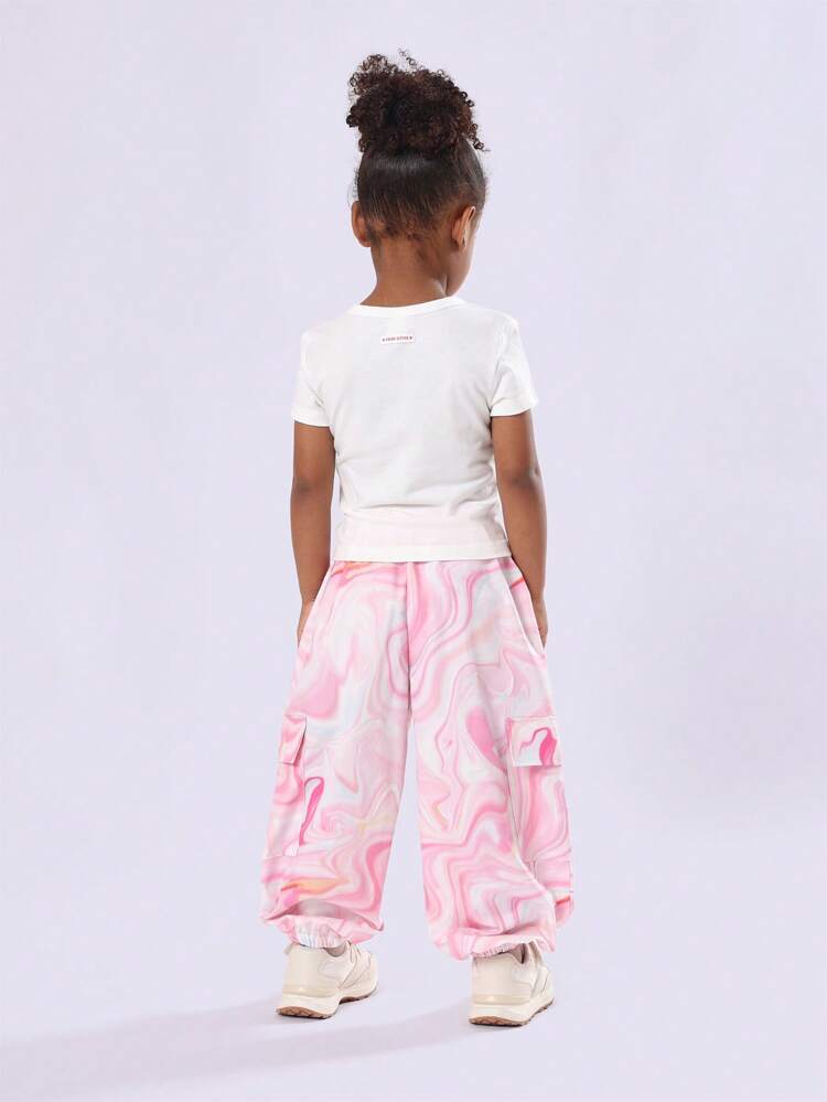 Butterfly T-Shirt And Marble Print Cargo Pants Set