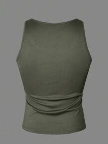 Manfinity Dauomo Débardeur minimaliste décontracté de couleur unie pour homme - Vert sapin - Voir 2