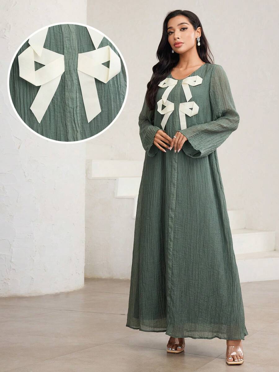 Al Najma Women's Elegant Bow Decorative Arabic Style Dress