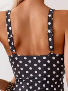 Swim Basics 1pc Women's Polka Dot Print Crossed Design One-Piece Swimsuit, Vacation For Summer - Multicolor - View 4