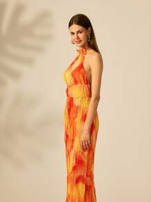 CAJUNI Women's Boho Tropical Tie Dye Print Dress, Casual Summer Beach Hawaii Vacation Sleeveless Backless Dress