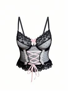 SHEIN Bralette con aros, encaje y parches para mujer, sexy