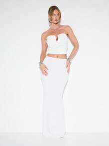 KIZN Structured Strapless Corset Bustier Evening Clubwear Bandeau Summer Chic Crop Party Wedding Glamorous Formal Bodice Minimalist - White - View 4
