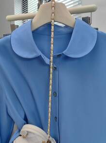 Nueva blusa de mujer con cuello con volantes, estilo francés, de manga larga y plisada