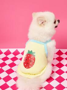 PETSIN Colete de verão leve e respirável com estampa de morango e frutas, ideal para cães e gatos de pequeno e médio porte, colete para animais de estimação - Amarelo - Ver 4