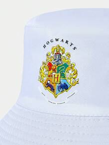 HARRY POTTER X SHEIN Wizard Element Print White Reversible Bucket Hat - White - View 3