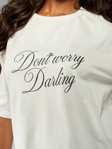 MISSGUIDED Inspirational Message T-Shirt Women Casual Oversized Script Design Summer Loungewear Streetwear - White - View 4