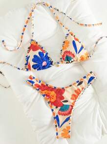 Swim Vcay 2件套针织节日派对和沙滩数码印花金属点缀无线性感优雅夏季女式比基尼泳装 - 彩色 - 查看 3