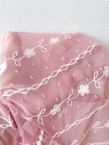 Weeklong Váy mini thêu dệt thanh lịch tay ngắn cỡ lớn cho nữ có viền xếp nếp - Bụi hồng - Xem 3