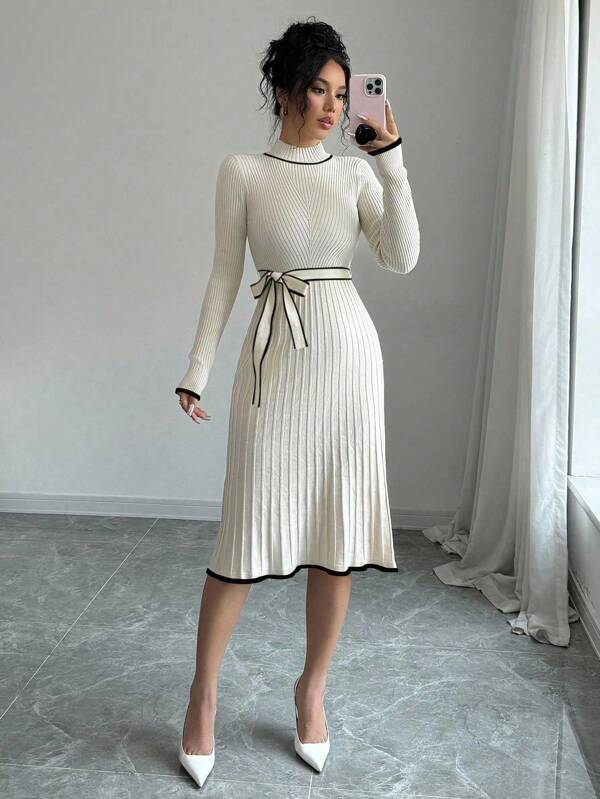Chiquease Elegant Fitted Knitted Dress, Suitable For Commuting, Gathering, Party, Travel, Camping And Outdoor Activities